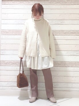 「スリットニット」｜せりさん（レディース・154cm）の冬コーディネート
