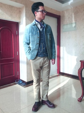 「RRL（ダブル アール エル）のアイテム（デニムジャケット）」を使った、这个人很懒___さん（メンズ・176cm）の冬コーディネート