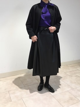 「NARACAMICIE（ナラカミーチェ）のアイテム（ノーカラーコート）」を使った、mikuさん（レディース・172cm）の冬コーディネート