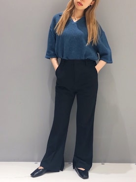 「襟付きトップス」｜「アイテム（スラックス）」を使った、タカハシさん（レディース・153cm）の春コーディネート