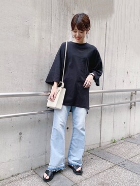 「JEANASIS（ジーナシス）のBIGスリットTEE/884386（Tシャツ/カットソー）」を使った、あっすーさん（レディース・163cm）の夏コーディネート
