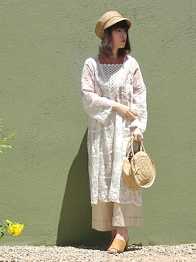 「サークルバッグ」｜「アイテム（キャスケット）」を使った、Megchuさん（レディース・155cm）の夏コーディネート