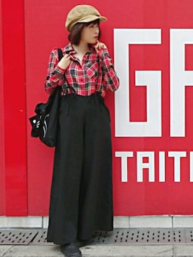 「コーデュロイキャップ」｜「アイテム（オールインワン・サロペット）」を使った、Megchuさん（レディース・155cm）の秋コーディネート