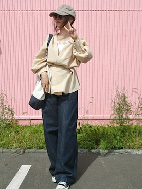 「ぺプラムトップス」｜「アイテム（キャップ）」を使った、Megchuさん（レディース・155cm）の秋コーディネート