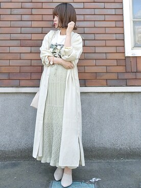 「ピスタチオ」｜「アイテム（シャツワンピース）」を使った、Megchuさん（レディース・155cm）の夏コーディネート