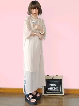 「シアーワンピース」｜「アイテム（腕時計）」を使った、Megchuさん（レディース・155cm）の夏コーディネート