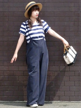 「RODE SKO」｜「アイテム（サロペット/オーバーオール）」を使った、Megchuさん（レディース・155cm）の夏コーディネート