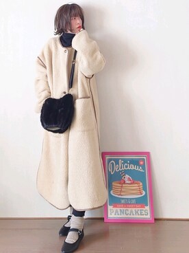 「パイピングコート」｜「アイテム（ムートンコート）」を使った、Megchuさん（レディース・155cm）の冬コーディネート