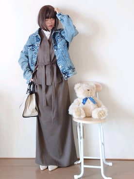 「SPINNS(スピンズ)のアイテム(デニムジャケット)」を使った、Megchuさん(レディース・155cm)の春コーディネート