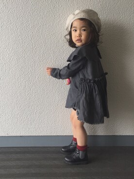 「GRISのアイテム（ハンチング/ベレー帽）」を使った、moch____さん（キッズ・90cm）の春コーディネート