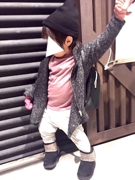 「くすみピンク」｜「アイテム（ニットキャップ/ビーニー）」を使った、Aさん（キッズ・90cm）の冬コーディネート