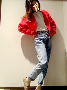 「niko and...（ニコアンド）のアイテム（カーディガン/ボレロ、レッド系）」を使った、yukko_さん（レディース・163cm）の春コーディネート