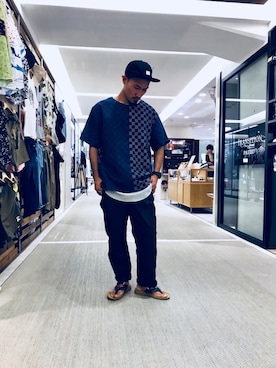 「TOPO DESIGNS（トポデザインズ）のアイテム（キャップ）」を使った、Chijiさん（メンズ・171cm）の夏コーディネート