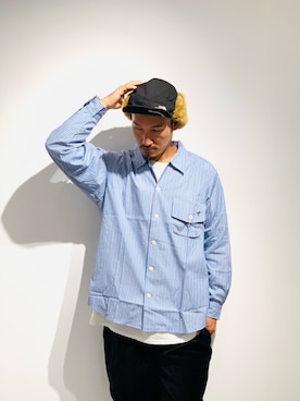 「ビッグシャツ」｜「アイテム（キャップ）」を使った、Chijiさん（メンズ・171cm）の冬コーディネート