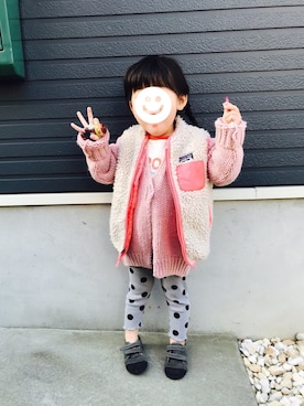 「アイテム（ベスト）」を使った、どんさんさん（キッズ・80cm）の冬コーディネート