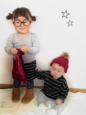 「きょうだいコーデ」｜「アイテム（ブーツ）」を使った、KOH♡さん（キッズ・90cm）の冬コーディネート
