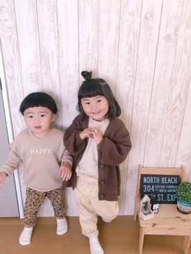 「きょうだいコーデ」｜「アイテム（スウェット）」を使った、KOH♡さん（キッズ・100cm）の秋コーディネート