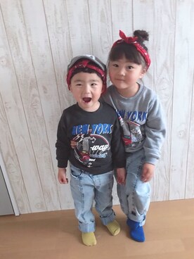 「きょうだいコーデ」｜「アイテム（スウェット）」を使った、KOH♡さん（キッズ・110cm）の春コーディネート