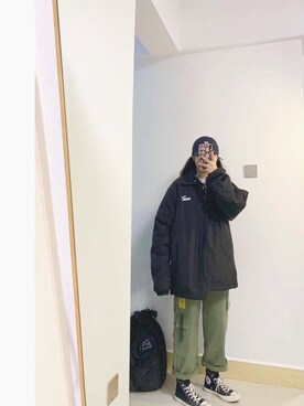 「PUMA（プーマ）のアイテム（スタジャン）」を使った、金大大さん（レディース・155cm）の冬コーディネート