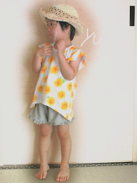 「present（プレゼント）のアイテム（帽子）」を使った、yuu×yuzukiさん（キッズ・100cm）の夏コーディネート