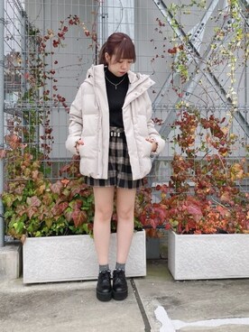 「JUNRED（ジュンレッド）のアイテム（ダウンジャケット/コート）」を使った、MIZUSHINAさん（レディース・152cm）の秋コーディネート