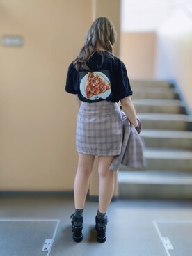 「バックプリント」｜MIZUSHINAさん（レディース・152cm）の春コーディネート