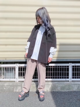 「JUNRED（ジュンレッド）の【AIR DRY/エアドライ】ワイドパンツ（その他パンツ）」を使った、MIZUSHINAさん（レディース・152cm）の春コーディネート