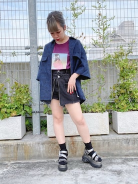 「柄シャツ」｜「アイテム（ブルゾン）」を使った、MIZUSHINAさん（レディース・152cm）の夏コーディネート