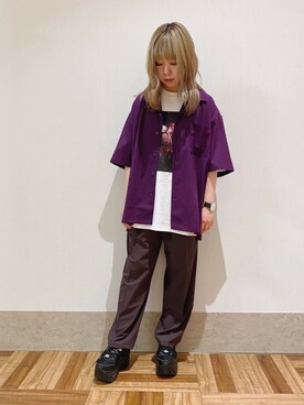 「JUNRED（ジュンレッド）の【AIR DRY/エアドライ】ワイドパンツ（その他パンツ）」を使った、MIZUSHINAさん（レディース・152cm）の夏コーディネート