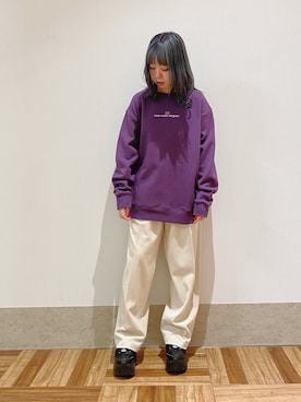 「FRUIT OF THE LOOM（フルーツオブザルーム）のアイテム（スウェット）」を使った、MIZUSHINAさん（レディース・152cm）の秋コーディネート