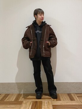 「ムートン」｜「アイテム（その他）」を使った、MIZUSHINAさん（レディース・152cm）の冬コーディネート
