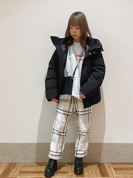「JUNRED（ジュンレッド）のアイテム（ダウンジャケット/コート）」を使った、MIZUSHINAさん（レディース・152cm）の冬コーディネート
