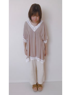 「GU」｜「アイテム（チュニック）」を使った、なかしーさん（レディース・154cm）の夏コーディネート