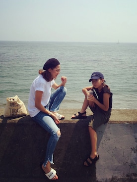 「海」｜「アイテム（ハンチング/ベレー帽）」を使った、☆☺︎めめち☺︎☆さん（レディース・159cm）の夏コーディネート