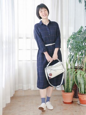 「日系极简」｜「アイテム（シャツワンピース）」を使った、Wendyさん（レディース・158cm）の秋コーディネート