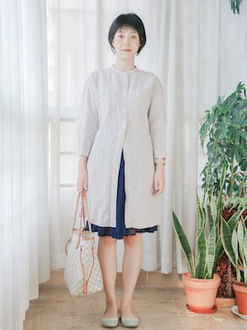 「通勤穿搭」｜「アイテム（シャツワンピース）」を使った、Wendyさん（レディース・158cm）の秋コーディネート