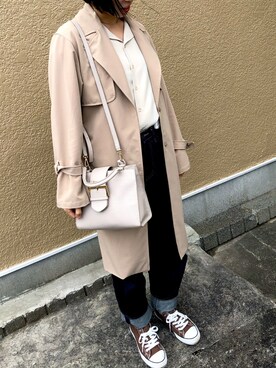 「BEAMS（ビームス）のアイテム（トレンチコート）」を使った、ぱんださん（レディース・156cm）の秋コーディネート