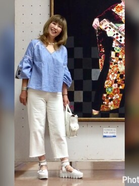 「ZARA（ザラ）のアイテム（シャツ/ブラウス、ブルー系）」を使った、lunanotteさん（レディース・166cm）の春コーディネート