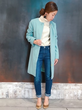 「YECCA VECCA（イェッカヴェッカ）のアイテム（ノーカラージャケット）」を使った、sakiyoさん（レディース・161cm）の秋コーディネート