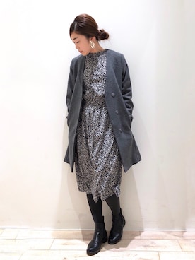 「Vネック」｜「アイテム（ピーコート）」を使った、sakiyoさん（レディース・161cm）の冬コーディネート