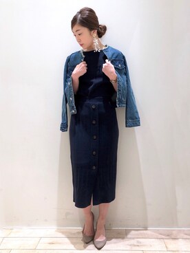 「ニットアップ」｜「アイテム（デニムジャケット）」を使った、sakiyoさん（レディース・161cm）の冬コーディネート