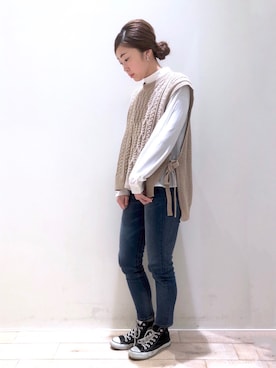 「YECCA VECCA（イェッカヴェッカ）のP.シェイプスキニーデニム＊（その他パンツ）」を使った、sakiyoさん（レディース・161cm）の冬コーディネート