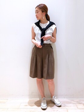 「YECCA VECCA（イェッカヴェッカ）のタックショートパンツ　＊（その他パンツ）」を使った、sakiyoさん（レディース・161cm）の夏コーディネート