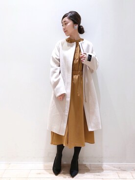 「YECCA VECCA（イェッカヴェッカ）のアイテム（ノーカラーコート）」を使った、sakiyoさん（レディース・161cm）の冬コーディネート