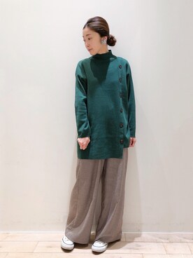 「ロングニット」｜「アイテム（パンツ）」を使った、sakiyoさん（レディース・161cm）の冬コーディネート