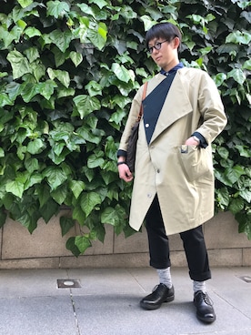 「mercibeaucoup,（メルシーボークー）のアイテム（トレンチコート）」を使った、Toshinoirさん（メンズ・176cm）の春コーディネート