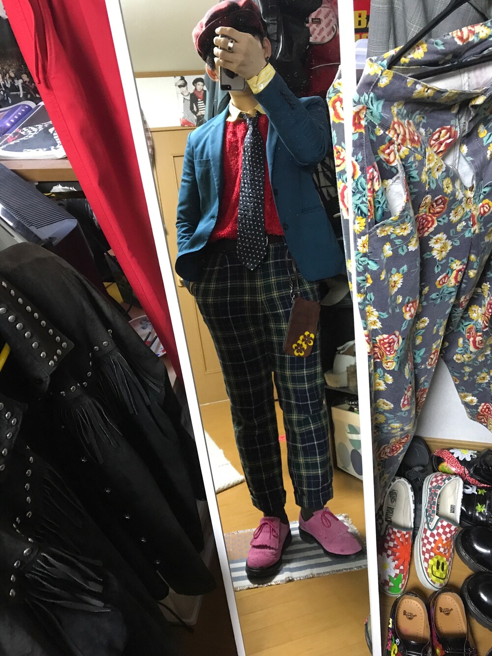 「ootd、秋冬、おしゃれさんと繋がりたい、秋のコーデ、冬コーデ、ジャケット、ネクタイ、ハンチング」｜「PHENOMENONのアイテム（シューズ、ピンク系）」を使った、shin_@さん（メンズ・170cm）の秋コーディネートの1枚目の写真