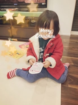 「アイテム（ダッフルコート、レッド系）」を使った、tok@kariさん（キッズ・80cm）の冬コーディネート