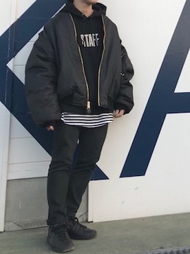 「クリスマス」｜「アイテム（MA-1）」を使った、krさん（メンズ・164cm）の冬コーディネート