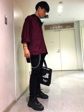 「ビッグシャツ」｜「アイテム（財布/小物）」を使った、燃えるごみさん（メンズ・173cm）の夏コーディネート
